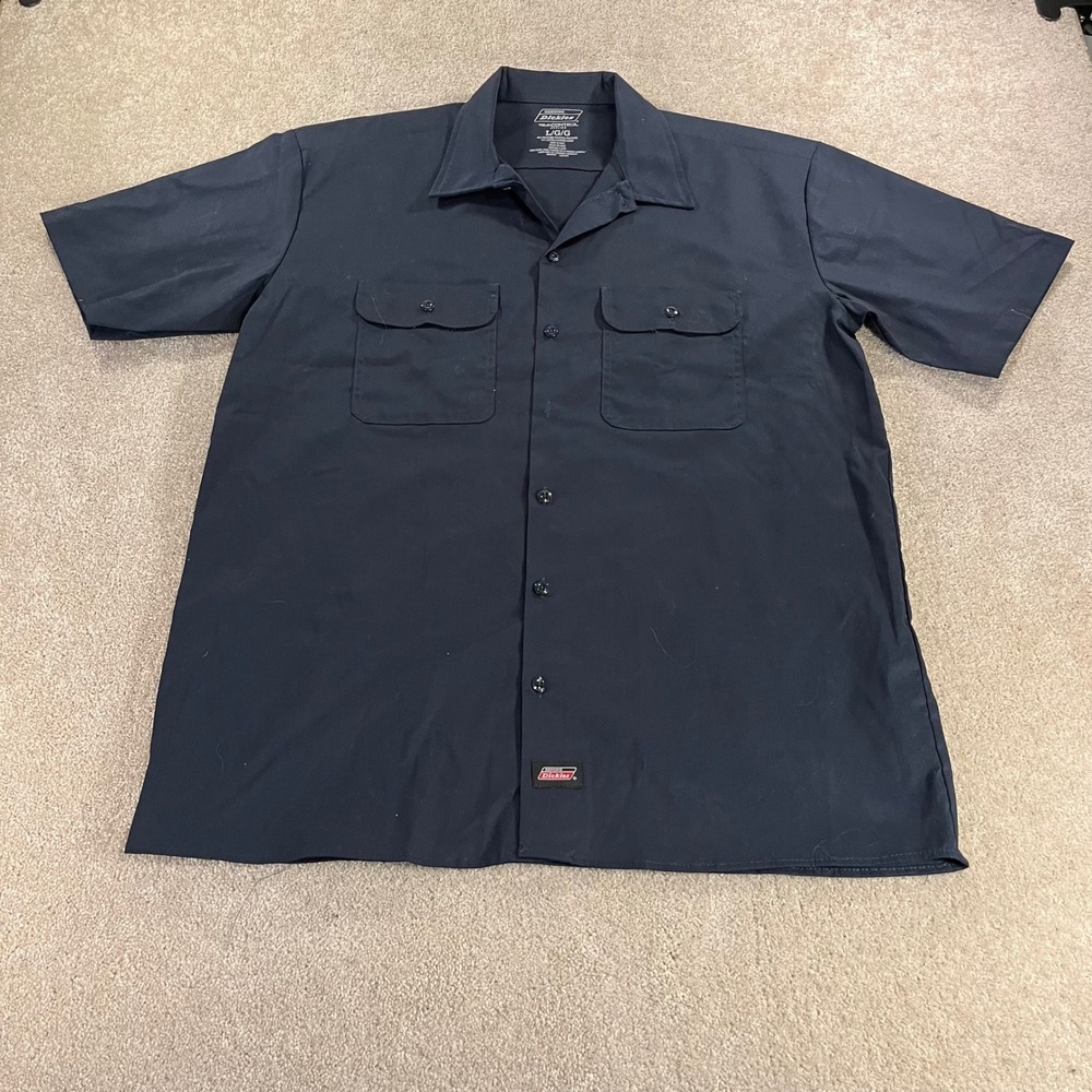Dickies Work Shirt Mens Large Dark Navy Blue TempControl Short Sleeve